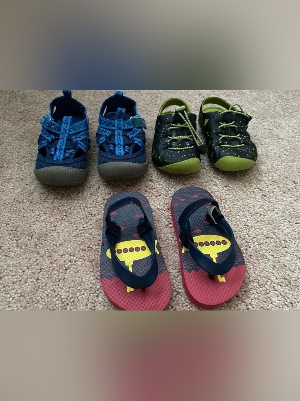 Kids Navy & Red Flip Flop Sandals and Blue/Green Active Shoes Set (Size 6C)